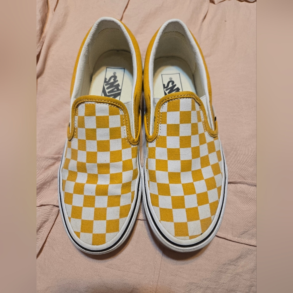 Vans Yellow Checkered Slip-On Shoes